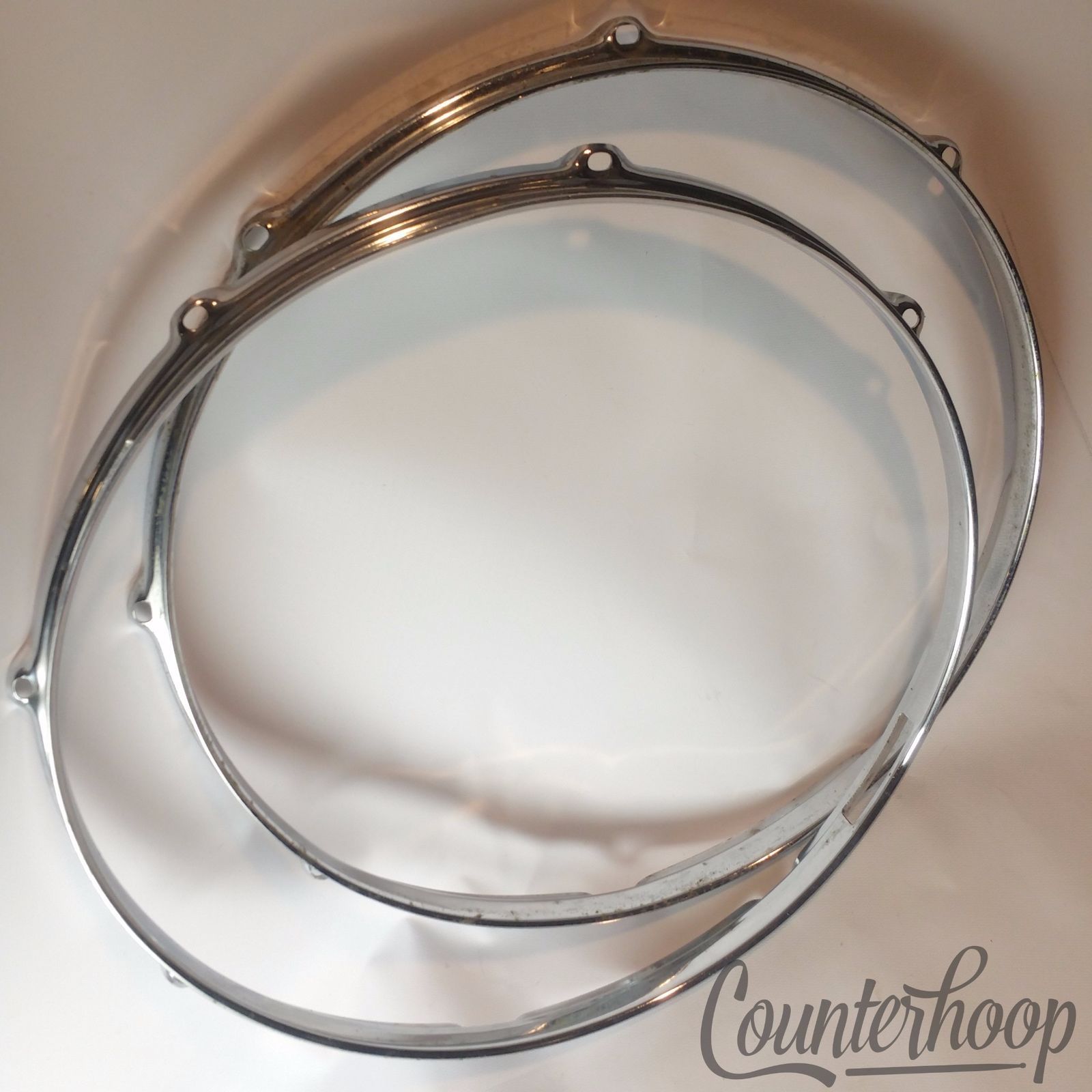Pearl 2x 14" 8-Lug Snare Drum Rims Batter+Resonant Chrome Vintage 60s-70s Japan — main photograph
