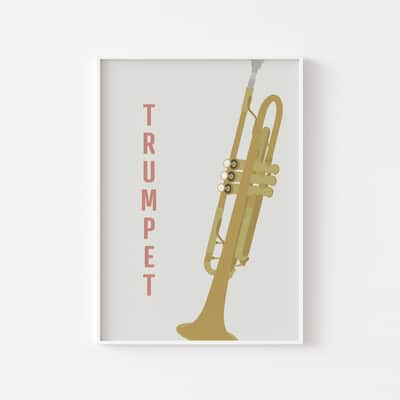 Trumpet Instrument Print - Jazz Music Poster, Music Studio Decor, Brass Instruments, A3 Size image 2