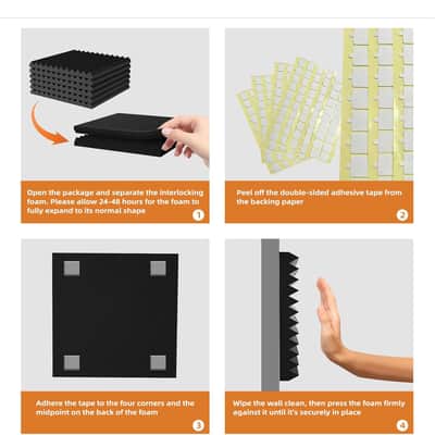 54 Pack Sound Proof Foam Panels |12"×12"×1" Quick-Recovery Soundproof Wall Panels | High Density Sound Dampening Panels for Home Studio |With Adhesive Stickers 270PCS image 4