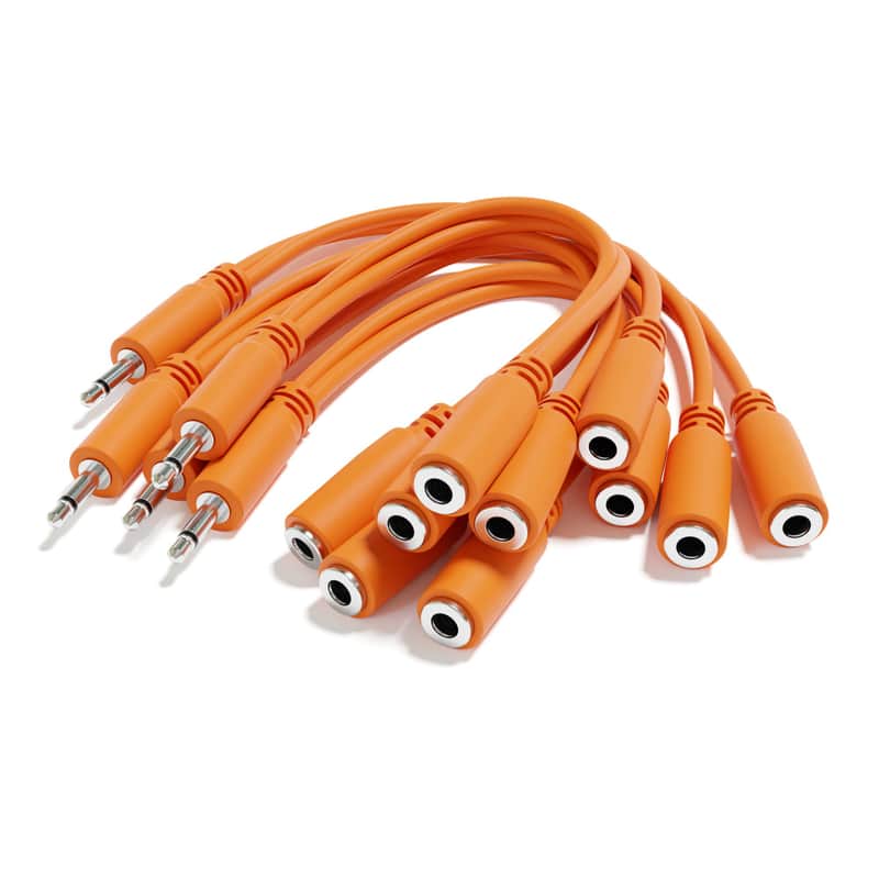 ExcelValley [Orange] 5-Pack - Mono Splitter Y Patch Cables - TS 3.5mm 1/8" Eurorack Synth Synthesizer image 1