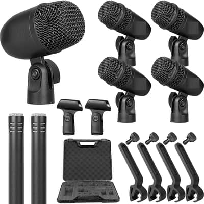 7-Piece Drum Microphone Set with 5 Dynamic Percussion Microphones and 2 Condenser Percussion Microphones Ideal for Instrument Recording and Music Production image 1