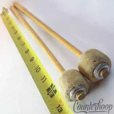 Ludwig #341 2x Marching Bass Drum Mallets Wood Handles Felt Head Vintage 60s USA image 3