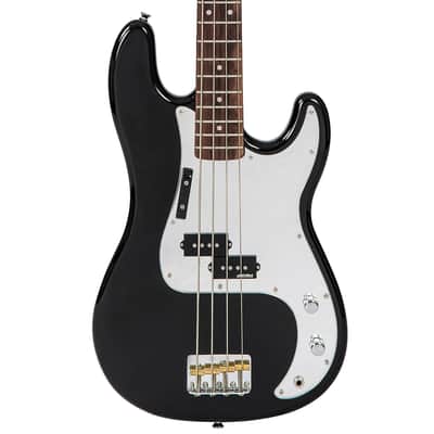 Vintage V4 ReIssued Bass Guitar - Black High Gloss with Mirror Scratchplate image 4