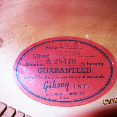 Gibson L-4C Archtop Guitar, 1958, Sunburst Finish, Original Brown Case image 4