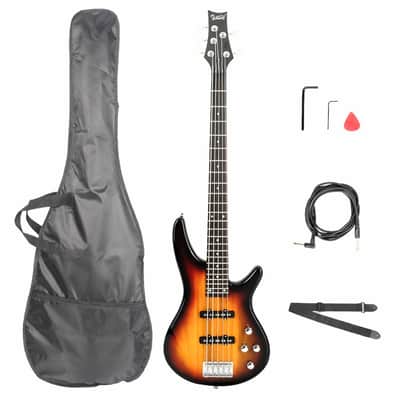 🎸+Hard Case! 5 String Glarry "EyeBuzz" S Style Electric Bass Guitar +Rosewood Fretboard Soft +Case/Gig Bag +Strap+Cable +Pick!🎸 image 2