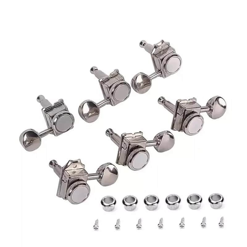 Strat/Tele 6-Inline Locking Tuning Pegs – Vintage Style, Nickel Finish, 14:1 Gear Ratio, Right-Handed image 1