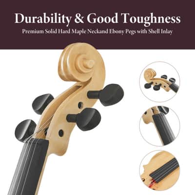 4/4 Full-Size Violin Kit w/ Case, Bow & Accessories – Natural Wood Finish, Beginner Student Starter Violin Set image 3