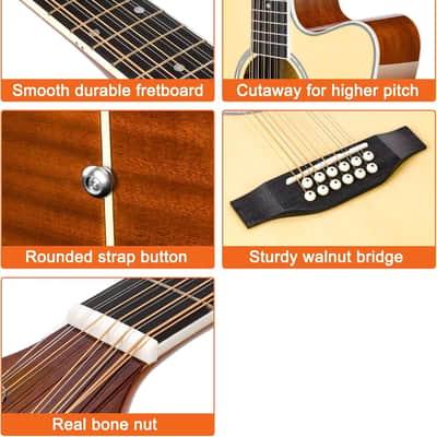 12 String Acoustic Guitar, 42 Inch Full Size Guitar 12 Strings, Spruce Top, Sapele Body for Beginners Teens Adults, Natural, Gloss image 2