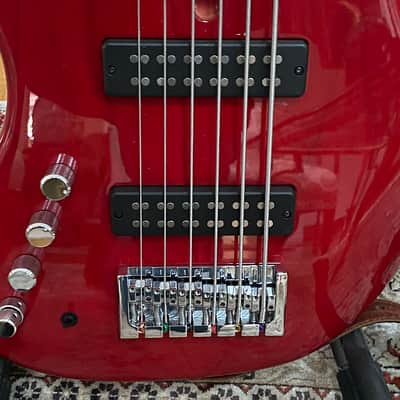 Mike Lull M6 custom left-handed 6-string bass 2023 - translucent red image 3