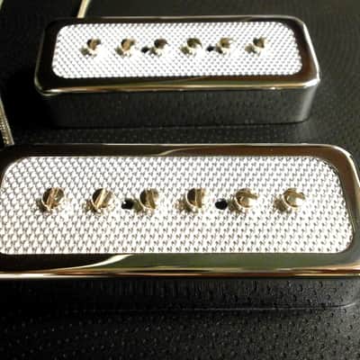 FOIL P90 soap bar Pickups SET SILVER / CHROME cover Bridge And Neck Fits Gibson SG LP Junior Q image 12