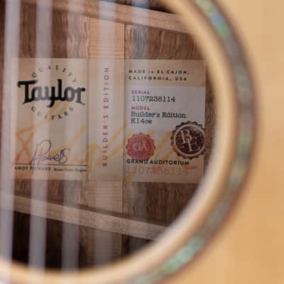 Taylor K14ce Builder's Edition with V-Class Bracing 2018 Torrefied Spruce/Koa Grand Auditorium image 8