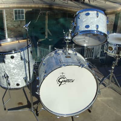 Gretsch Vintage 4 Piece Drum Set 1970s White Marine Pearl image 1