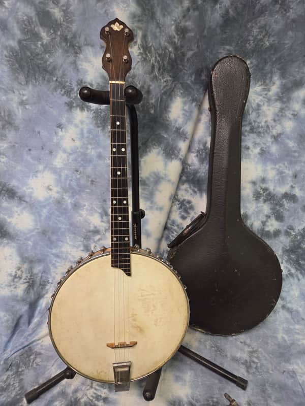 Vintage RARE 1924 Prewar Maybelle A001 Patent Applied for A001 Tenor Banjo Pro Setup New Strings Original Skin Head Original Hardshell Case image 1