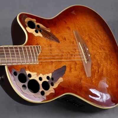 RARE Ovation CS 2000 Celebrity Deluxe Limited Edition Cherry Sunburst Flame Birdseye Maple ~MINT Top~ Elite image 5