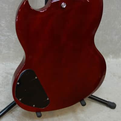 Vintage Brand VS4CR 4 String Short Scale SG bass guitar in cherry red finish - DC mini humbucker EBO image 5