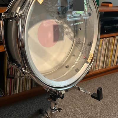 Ludwig No. 404 Acrolite 5x14" 8-Lug Aluminum Snare Drum with Pointed Blue/Olive Badge 1969 - 1979 - Matte Aluminum image 5