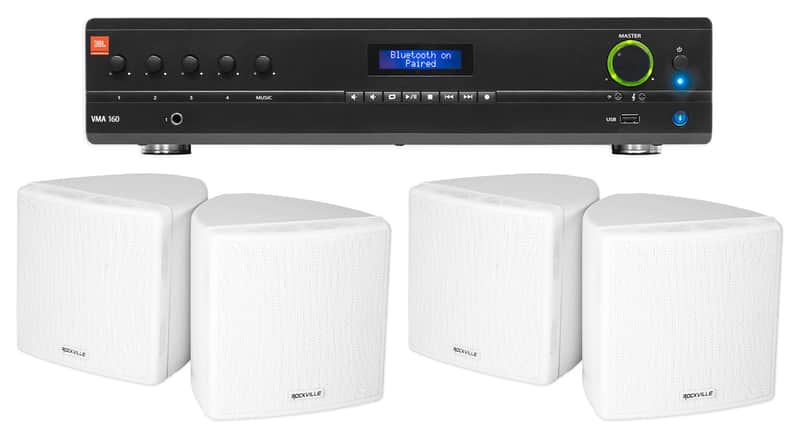 JBL Commercial Amplifier+(4) 3.5" White Cube Speakers for Restaurant/Bar/Cafe image 1