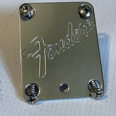 1990's Era Fender USA Stratocaster Guitar Chrome Neckplate & Screws image 1