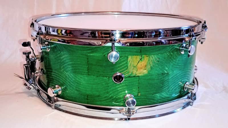 MARTIAL PERCUSSION-CUSTOM STAVE SNARE DRUM w/ IDSS - PONDEROSA GREEN -FREE SHIP TO C-USA! image 1