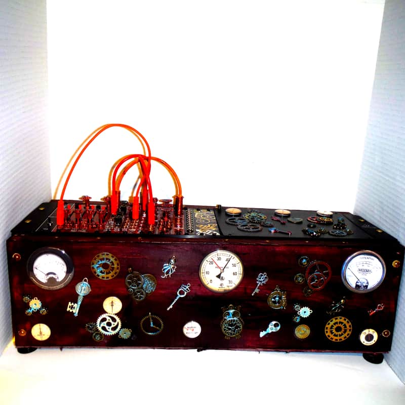Synth Portal Steampunk Modular Powered Synthesizer-no modules 2025 - Wood/black & bronze image 1
