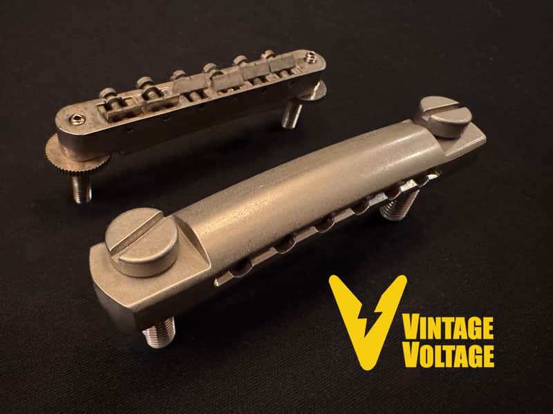 Gibson Custom Shop Reissue OEM ABR-1 Bridge with Posts, Wheels, and Lightweight Aluminum Tailpiece Set with Studs for USA Reissue Gibson Aged Nickel R9 image 1