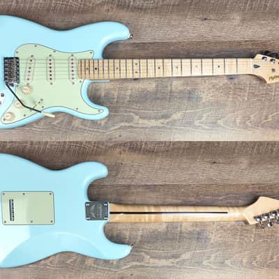 MyDream Partcaster Custom Built - Sonic Blue Flamed JM Silver Strat image 1