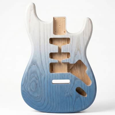 Stratocaster Guitar Body, White Blue Stained Ash Body, Right & Left Handed, HHH HSS SSS Pickup Routing, Custom Strat Replacement Body image 1