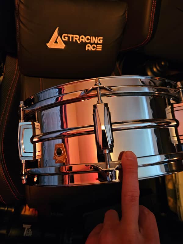 Ludwig "Supraluxe" Chrome Over Brass 8-Lug Snare Drum w/COB Hoops - DCP Exclusive! image 1