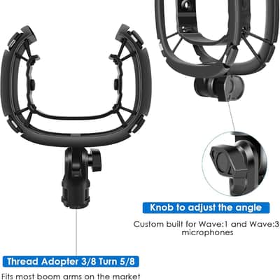 Wave Shock Mount, [Custom Built for Wave Mic] Anti-Vibration Suspension Shock Mount Holder Clip Compatible with Elgato Wave:1 and Wave:3 Microphones image 3