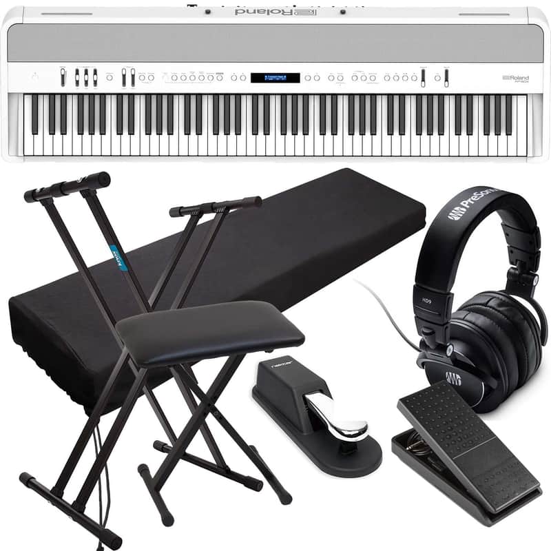 Roland FP-90X Digital Piano (White), Stand, Bench, Cover, Sustain Pedal, Presonus HD9, Yamaha FC7 Bundle
