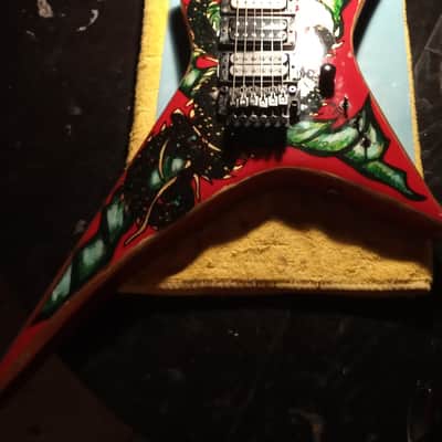 Kramer Voyager 80's Custom Painted Candy Red/Gold With A Dragon image 2