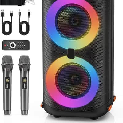 Karaoke Machine with 2 Wireless Microphones, Portable Bluetooth Karaoke Speaker for Adults, Big Party PA System with Dicso Lights & Dual 6.5" Stage Subwoofers for Home Outdoor, Ideal Gifts for All image 1