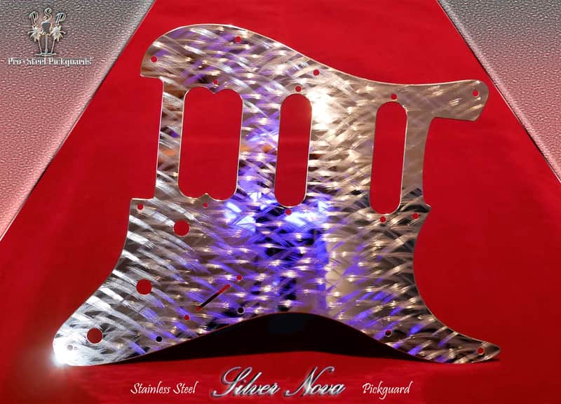 Silver Nova Stainless Steel Pickguard for Fender Stratocaster HSS Pro Steel Chrome Metal Strat Guard image 1