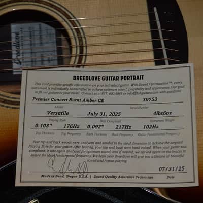 Breedlove Premier Concert Burnt Amber CE Adirondack Top 2025 - Gloss Lacquer image 9