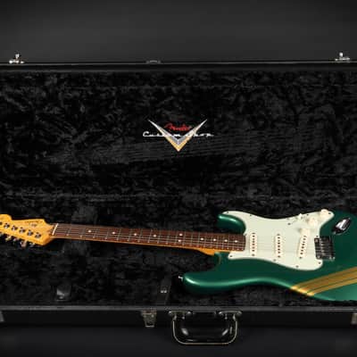 2012 Fender Custom Shop Custom Deluxe Stratocaster - Sherwood Green with Gold Racing Stripes | COA OHSC image 24