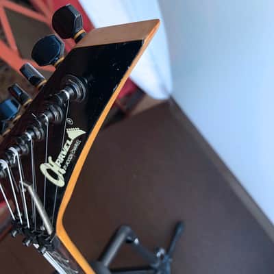 1991 MIJ Charvel Archtop Dinky DKA-110-HH, MoP Sharkfin, Superb, Trans Black, Vintage Gig Bag image 8