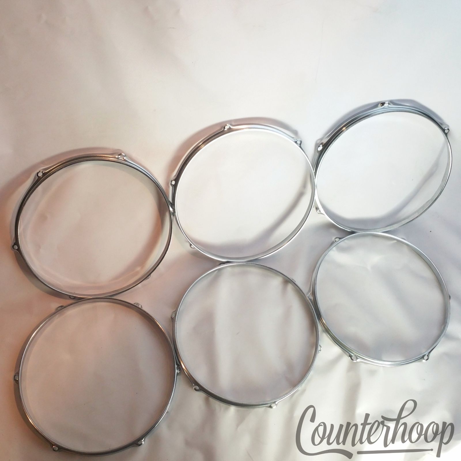 Pearl 5x 12"Tom Drum Rims/Hoops Triple-Flange Chrome 6-Lug Hole 60s-70s Vintage — main photograph