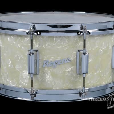 1967 Rogers Dynasonic Snare Drum White Marine Pearl : 6.5 x 14 image 6