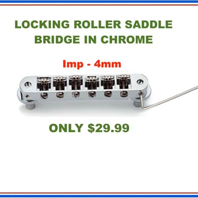 Guyker Locking Imperial 4mm TuneOMatic Chrome Roller Saddle Bridge fits 6 String Electric USA Made Guitars image 1