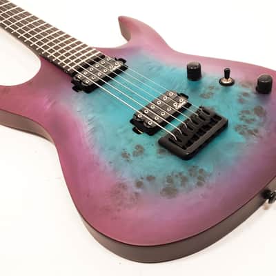Agile 6 String 30" Scale Baritone Septor Elite 630 Blue Purple Burl Electric Guitar image 6
