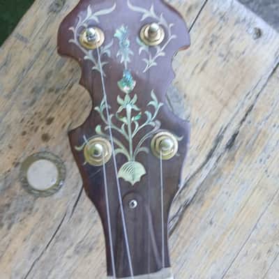 Long neck banjo - E tuned - vintage body and lovely carved neck Unbranded 70's maybe - Brass image 3