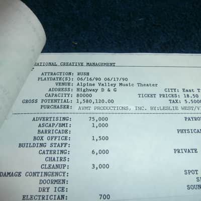 PRICE DROP! 1990 Signed Rush Concert Contract! Geddy Lee, Neil Peart, Alex Lifeson! RARE! image 7