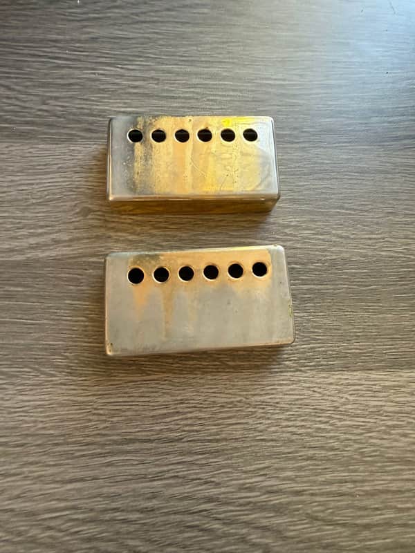 Vintage Gibson Narrow-Space Gold Humbucker Covers – 46mm Rare ’50s/’60s Spec (Original Pair) image 1