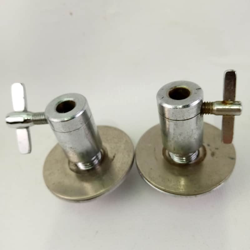 5/16" Bass Drum Disappearing Spur Mounts Leg Receivers 2x Set Vintage 70s Chrome image 1