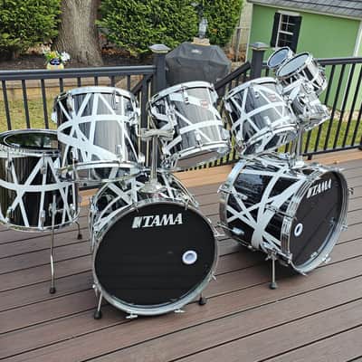Vintage 80's Double Bass Tama Swingstar 9 piece Drumset MIJ with Van Halen style wraps image 3