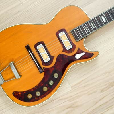 1959 Harmony Stratotone Jupiter H49 Vintage Electric Guitar, DeArmond Gold Foils w/ Tweed Case image 1