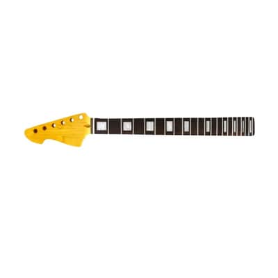 Left Hand 22 Fret Guitar Neck – 25.5" Scale Maple with Rosewood Fretboard, Block Inlay, Yellow Gloss image 1