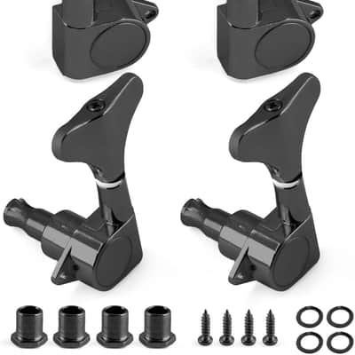 Black Sealed Bass Guitar Tuners – 2L 2R Machine Heads Set for 4-String Bass | 1:17 Gear Ratio image 1