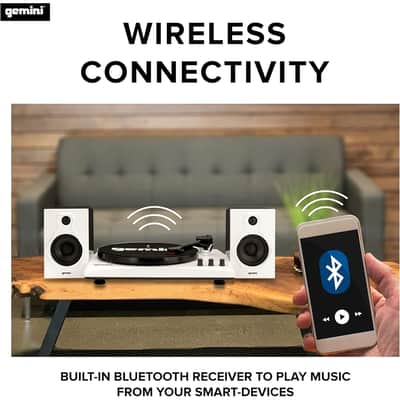 Gemini Sound TT-900-3-Speed Turntable with Bluetooth, 2-Way Stereo Speakers, and Pitch Adjustment (White) image 2