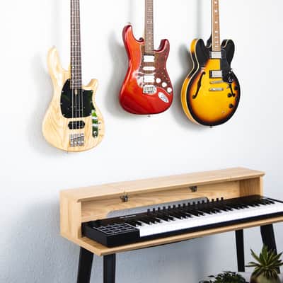 Levy's Leathers Forged Steel Guitar Hanger; Brass Metal with Black Veg-Tan Leather Yoke Wraps image 8